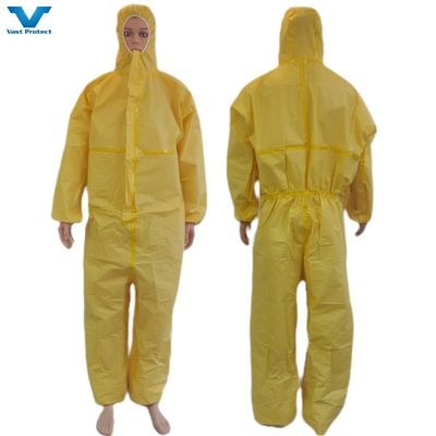 Gepersonaliseerde gele wegwerpovertrek chemische weerstand beschermend pak 175 * 140 cm PP PE