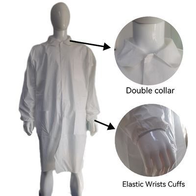 Wit, microporeus, waterdicht, stofdicht, unisex, uniform, labjas met elastische polsmanchetten