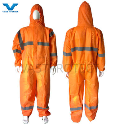 CE Type 5 6 Gecertificeerd USA PPE Wegwerp-SMS 56GSM Oranje overalls met reflecterende band
