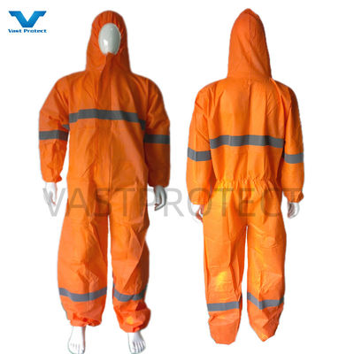 EN1149 Coverall 56GSM Microporeus USA PPE wegwerpmateriaal met oranje reflecterende tape