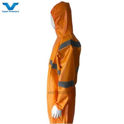 EN1149 Coverall 56GSM Microporeus USA PPE wegwerpmateriaal met oranje reflecterende tape