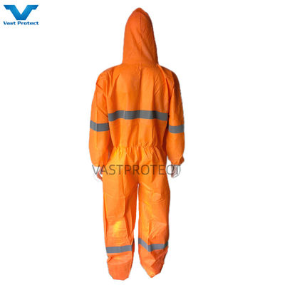 EN1149 Coverall 56GSM Microporeus USA PPE wegwerpmateriaal met oranje reflecterende tape