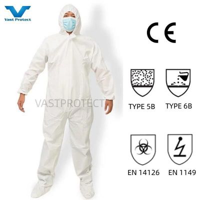 VPT621 PPE industriële veiligheid waterdicht ademend chemisch wit wegwerpoveralls