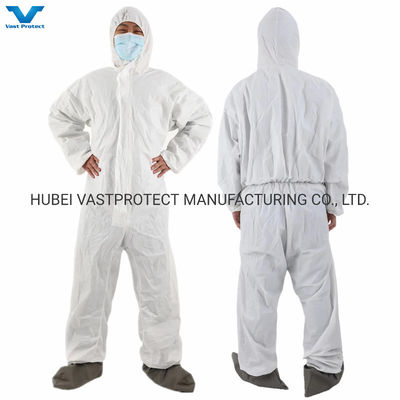 CE-categorie 3 type 5 6 Microporeuze witte eenmalige overalls met grijze anti-slip schoenbedekking