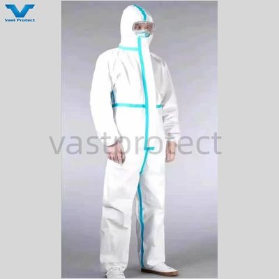 Lichte chemische beschermkleding PP PE Wit Wegwerpkleding Type 5 6 Overalls met tape