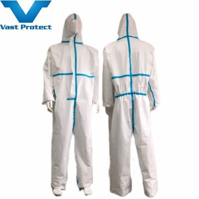 Gepersonaliseerde witte wegwerp microfilm coverall blauwe tape verzoek met aanpassing