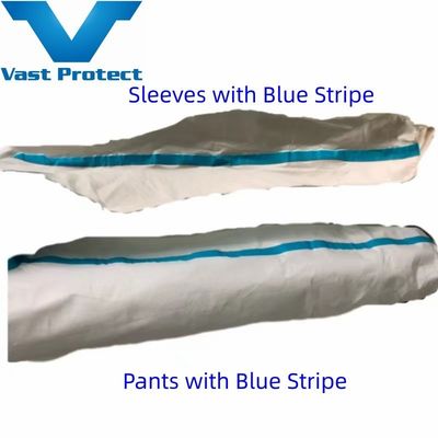 Gepersonaliseerde witte wegwerp microfilm coverall blauwe tape verzoek met aanpassing