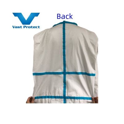 Gepersonaliseerde witte wegwerp microfilm coverall blauwe tape verzoek met aanpassing