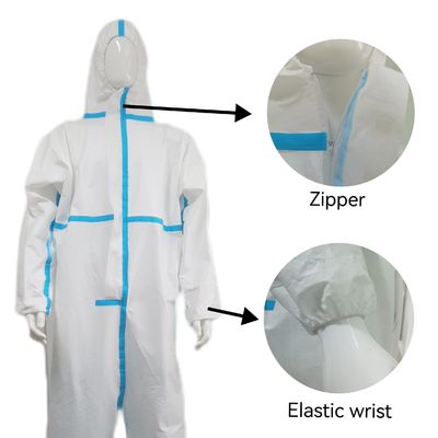 Microporeuze film beschermende witte overalls met hoed met stick strip monsters