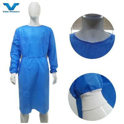 Beschermende chirurgische jurk met gebreide manchetten zachte antistatische stof VPT-501 Neck/Back Closure Blauw PP Nonwoven