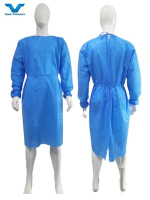 Beschermende chirurgische jurk met gebreide manchetten zachte antistatische stof VPT-501 Neck/Back Closure Blauw PP Nonwoven