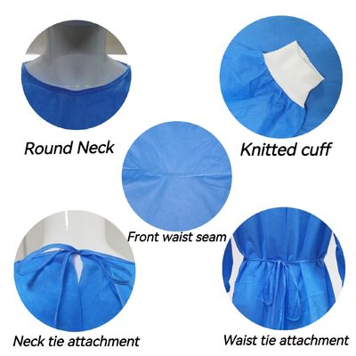 Beschermende chirurgische jurk met gebreide manchetten zachte antistatische stof VPT-501 Neck/Back Closure Blauw PP Nonwoven