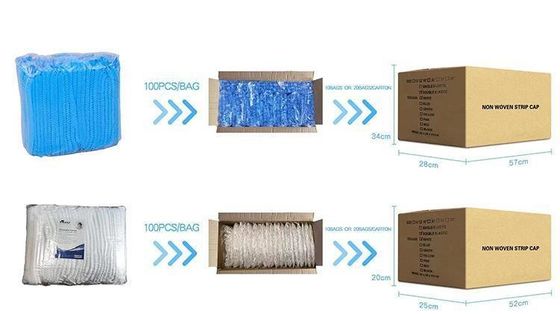 18" Zwarte wegwerp niet-geweven PP Clip Strip Bouffant Hairnet Mob Cap met enkelvoudige of dubbele elastische CE-certificering
