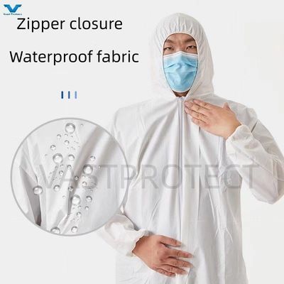 VASTPROTECT-604 Witte 60GSM PP PE Type5 6 Coverall voor de Amerikaanse markt OEM-aanvaarding