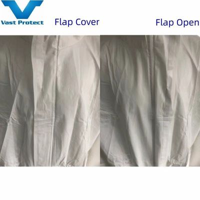 Eenmalige witte microporeuze beschermingsoverkleding met gebonden naden en scheurbestand