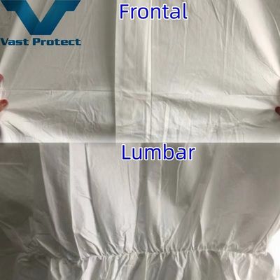 Eenmalige witte microporeuze beschermingsoverkleding met gebonden naden en scheurbestand