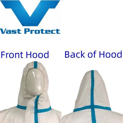 VASTPROTECT-604 Antistatisch wegwerpmateriaal met hoed wit met blauwe strook microfilmcoating