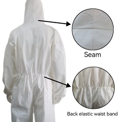 Waterdichte, adembenemende, witte PP-PE-overalls met elastische pols en zonder schoenbedekking