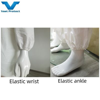 Waterdichte, adembenemende, witte PP-PE-overalls met elastische pols en zonder schoenbedekking