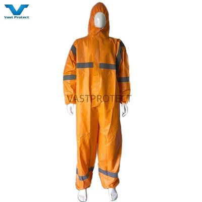 CE-type 4/5/6 Wegwerpbi-kleurige Tyvek-overhemd met reflecterende strepen en beschermend materiaal