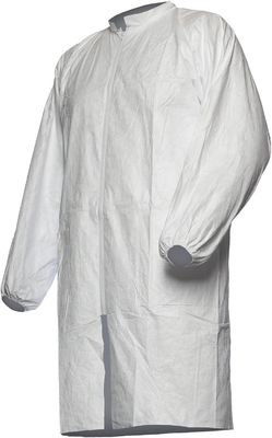Unisex wegwerpwit polypropyleen werkkleding met elastische polsen en haaklusbinders