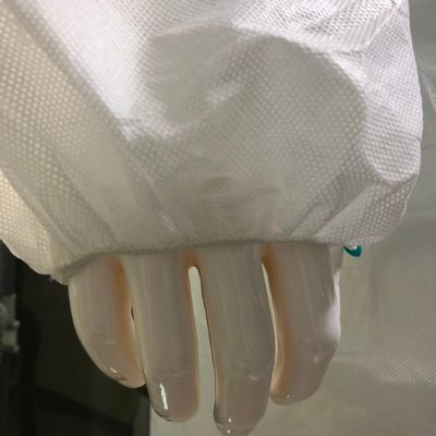 400 Micro-poreuze Tyvek witte labjas zonder zakken elastische polsen en voorkant