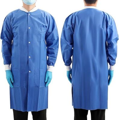 Beschermend polypropyleen SMS wegwerplaborkleed blauw met zakken