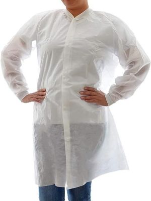 Langmouw witte polypropyleen labjas met elastische manchetten snap voor en geen zakken