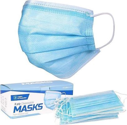 Blauw 3 Ply Earloop Wegwerpbaar Medisch Gezichtsmasker voor Volwassenen Neusclip Elastisch Lab getest
