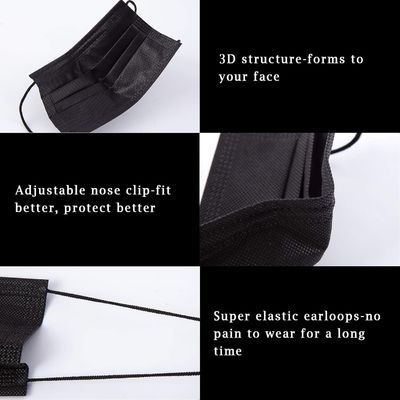 Beschermend chirurgisch medisch eenmalig gezichtsmasker met zwarte 3 plooienfilterbescherming